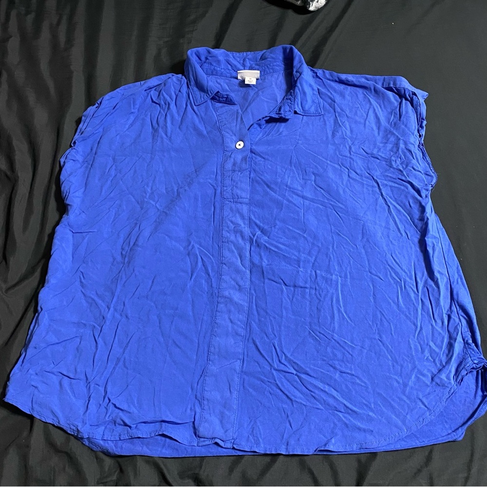 Ava & Viv Royal Blue Cap Sleeve Top with Collar in 1X